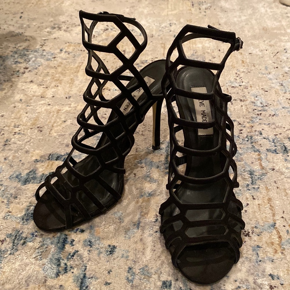 Black Suede Caged Steve Madden Heels